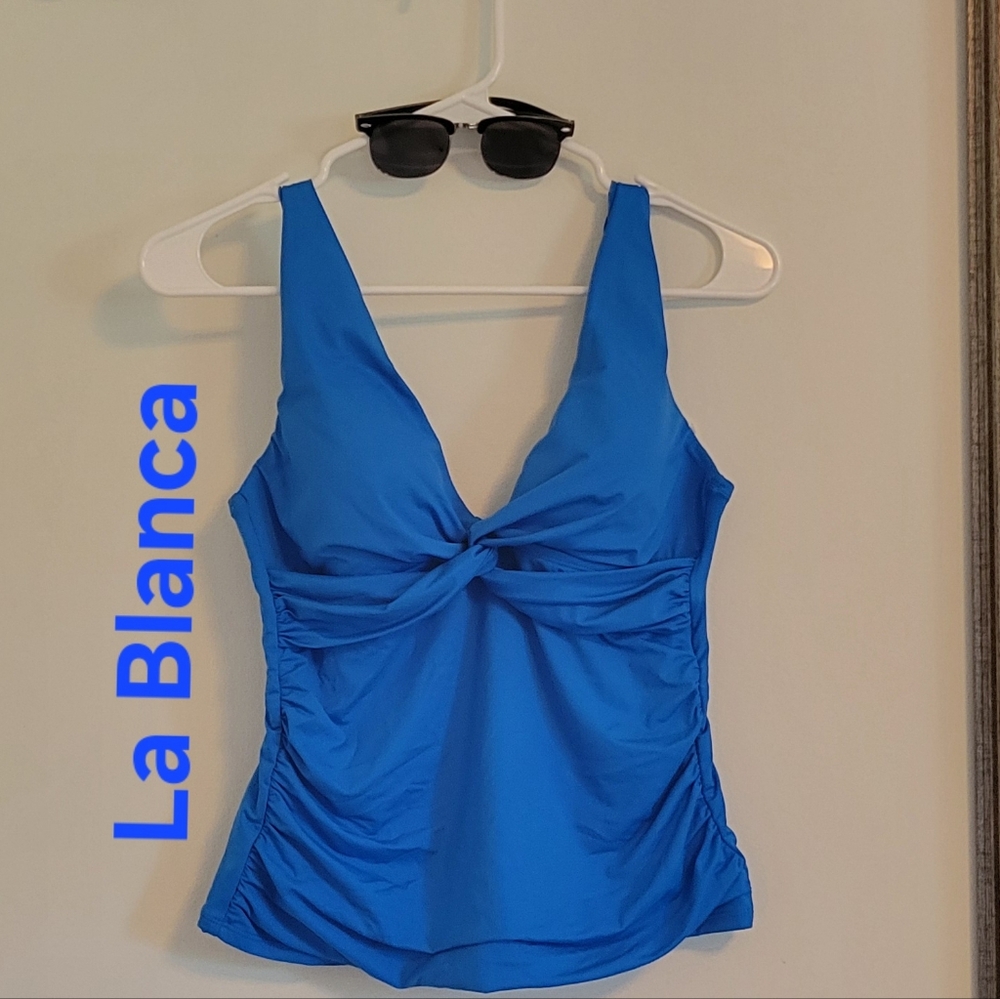La Blanca Women's Beautiful Solid Blue Padded Tankini Swim Top. SZ: 6 (M)